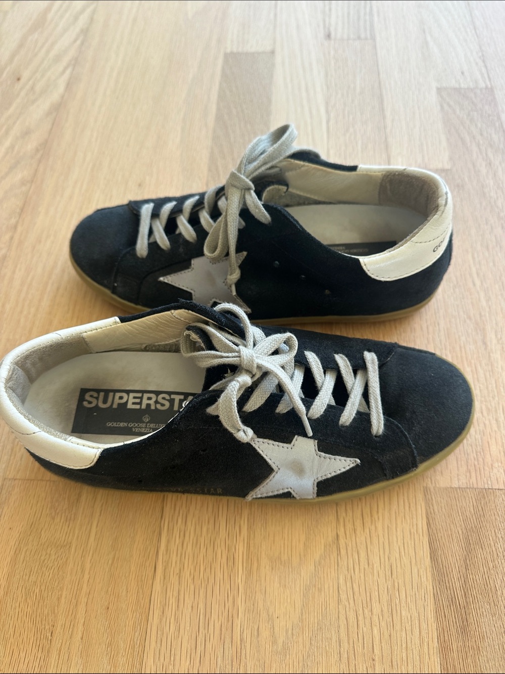 Golden Goose Originals Navy Suede Sneakers with Silver Star 38